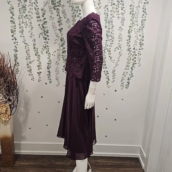 NWOT Alex Evenings Tea-Length Dress with Sequin Lace Bodice & Chiffon Skirt Sz 1 - Picture 8 of 11